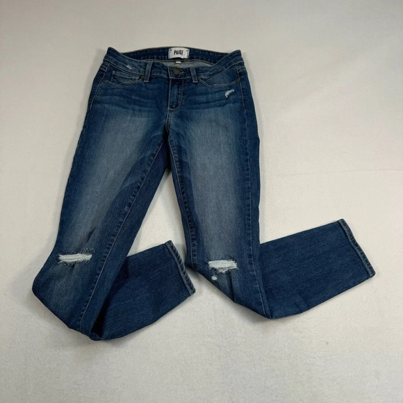 Paige Verdugo Crop Skinny Jeans Womens Size 27 Medium Blue Low Rise - Picture 1 of 13